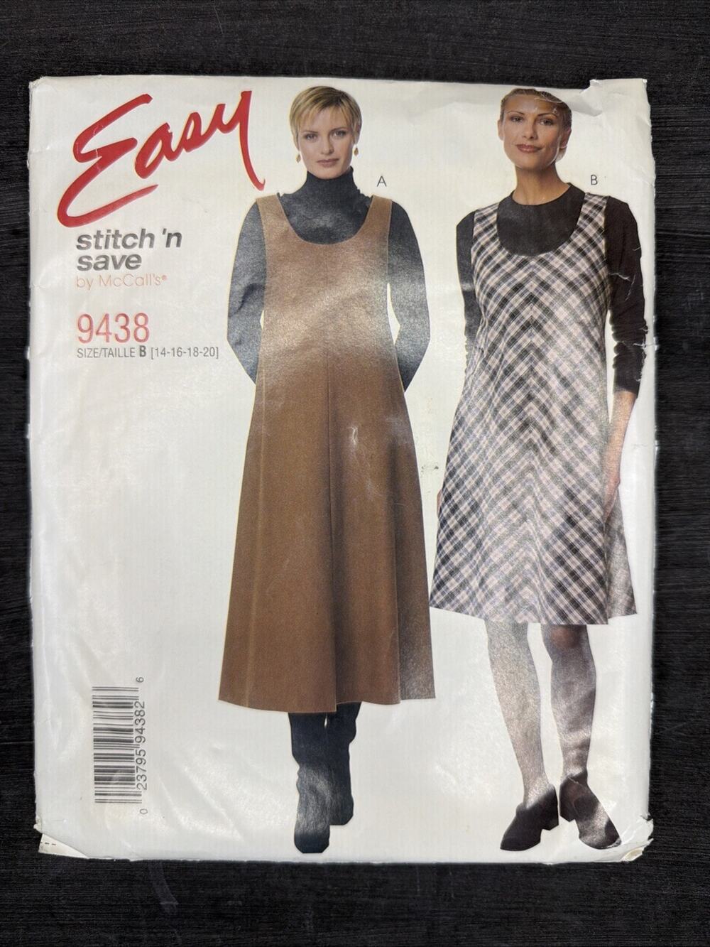 McCall’s Easy Stitch ‘n Save Pattern 9438 Misses Jumper And Top Size 14-20 Uncut
